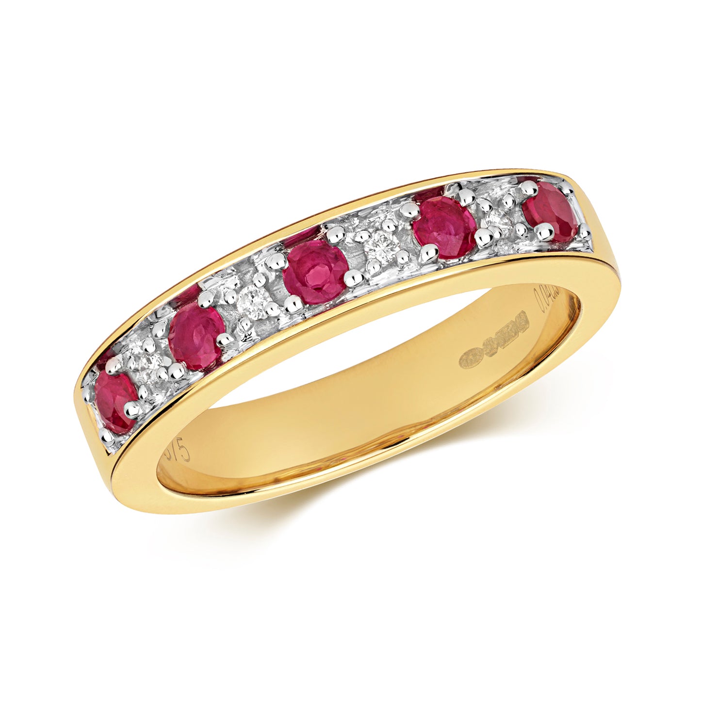 9ct Yellow Gold Ruby and Diamond Eternity Style Ring, Sizes J to Q (277)
