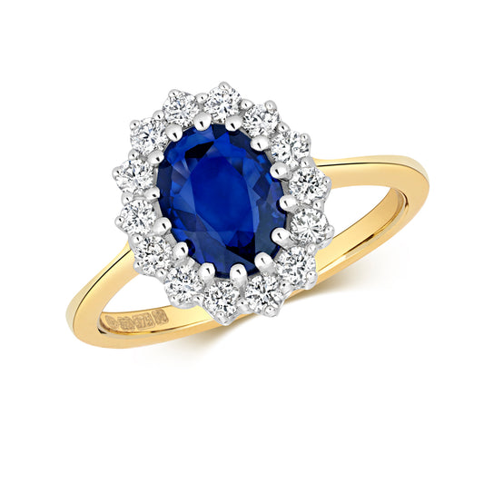 9ct Yellow Gold 1.80Ct Sapphire and Diamond Cluster Ring, Sizes J to Q (280S)