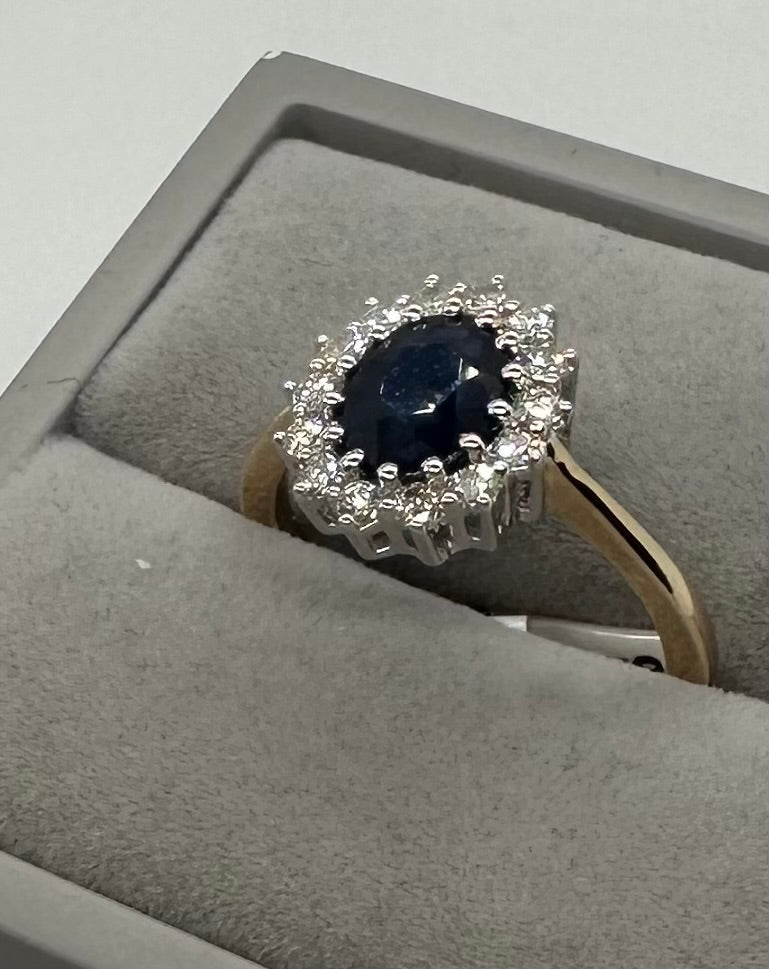 9ct Yellow Gold 1.80Ct Sapphire and Diamond Cluster Ring, Sizes J to Q (280S)