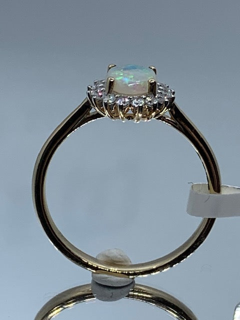 9ct Yellow Gold Natural Opal and Diamond Cluster Ring, Sizes J to Q (287O)