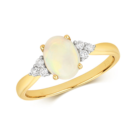 9ct Yellow Gold Natural Opal and Diamond Cocktail Ring, Sizes J to Q (292O)