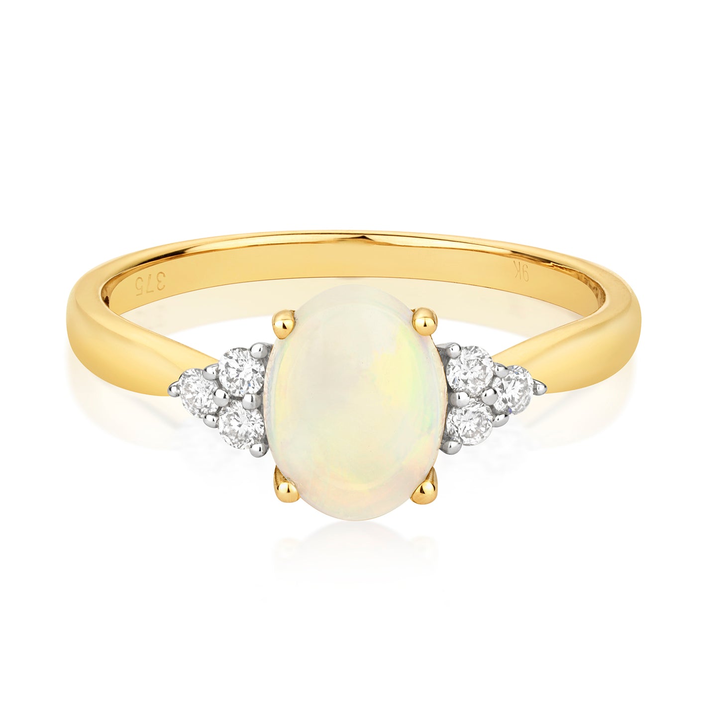 9ct Yellow Gold Natural Opal and Diamond Cocktail Ring, Sizes J to Q (292O)