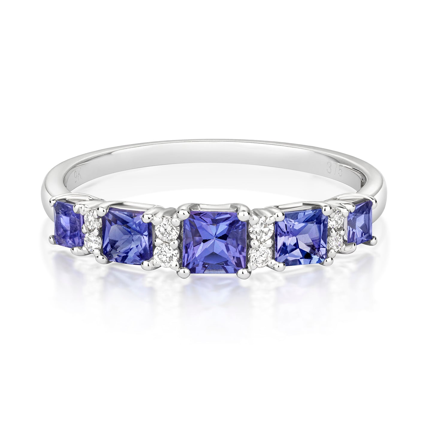 9ct White Gold Tanzanite and Diamond Eternity Style Ring, Sizes J to Q (293)