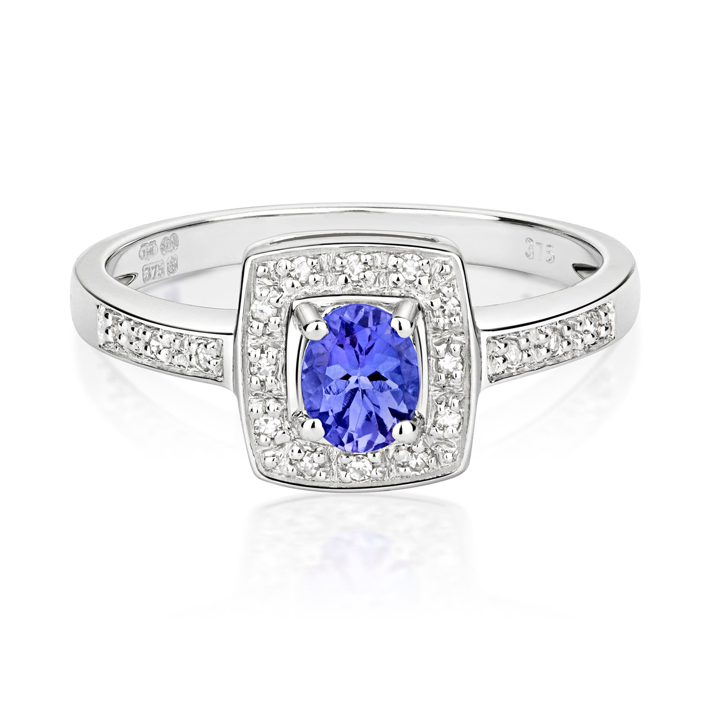 9ct White Gold Tanzanite and Diamond Cluster Style Ring, Sizes J to Q (295)