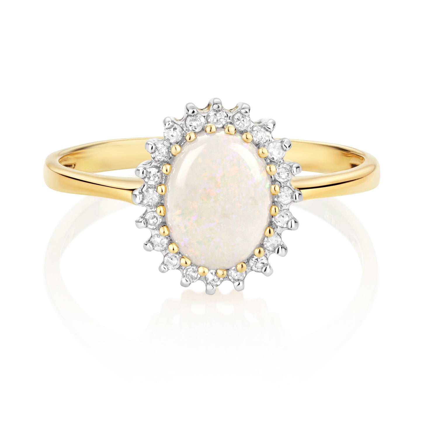 9ct Yellow Gold Natural Opal and Diamond Cluster Ring, Sizes J to Q (298O)