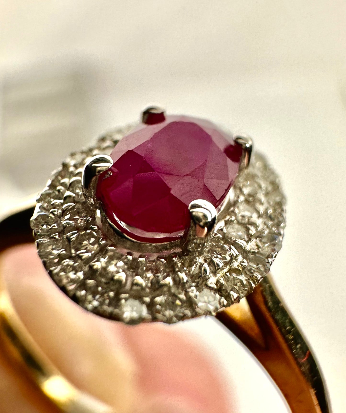 9ct Yellow Gold Diamond and Ruby Cluster Ring, Size P (448)