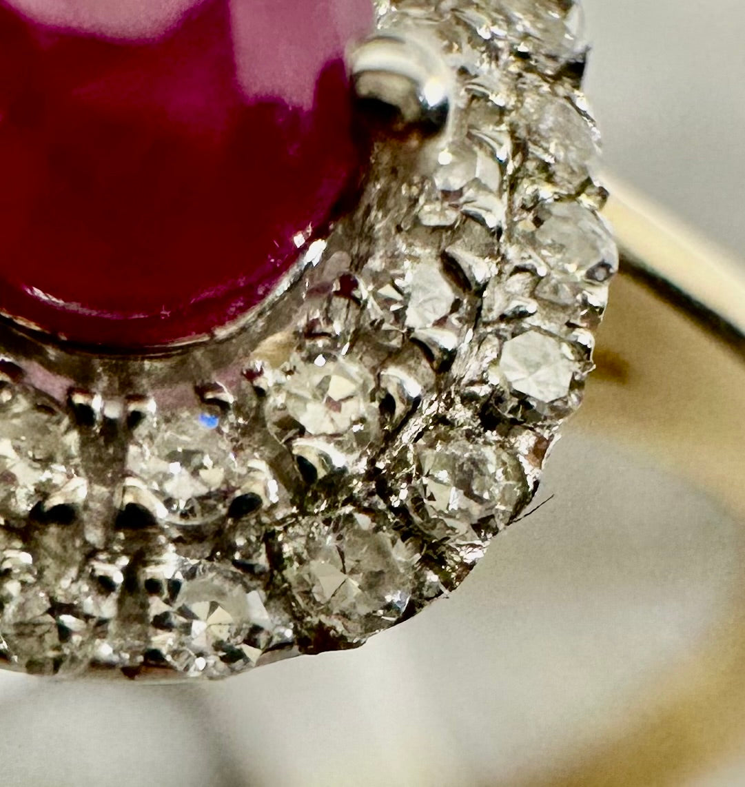 9ct Yellow Gold Diamond and Ruby Cluster Ring, Size P (448)