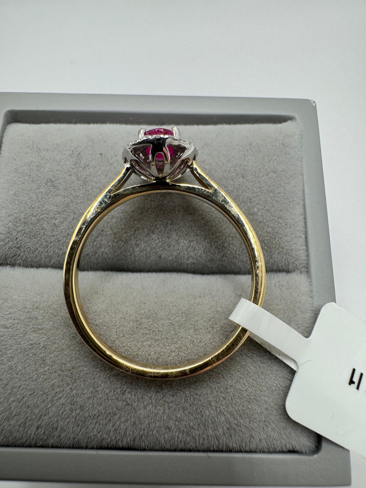 9ct Yellow Gold Diamond and Ruby Cluster Ring, Size P (448)