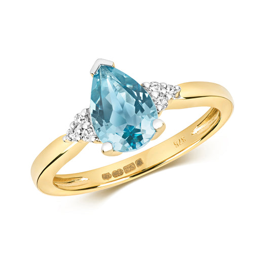 9ct Yellow Gold Pear Cut Topaz and Diamond Ring, Sizes J to Q (451)