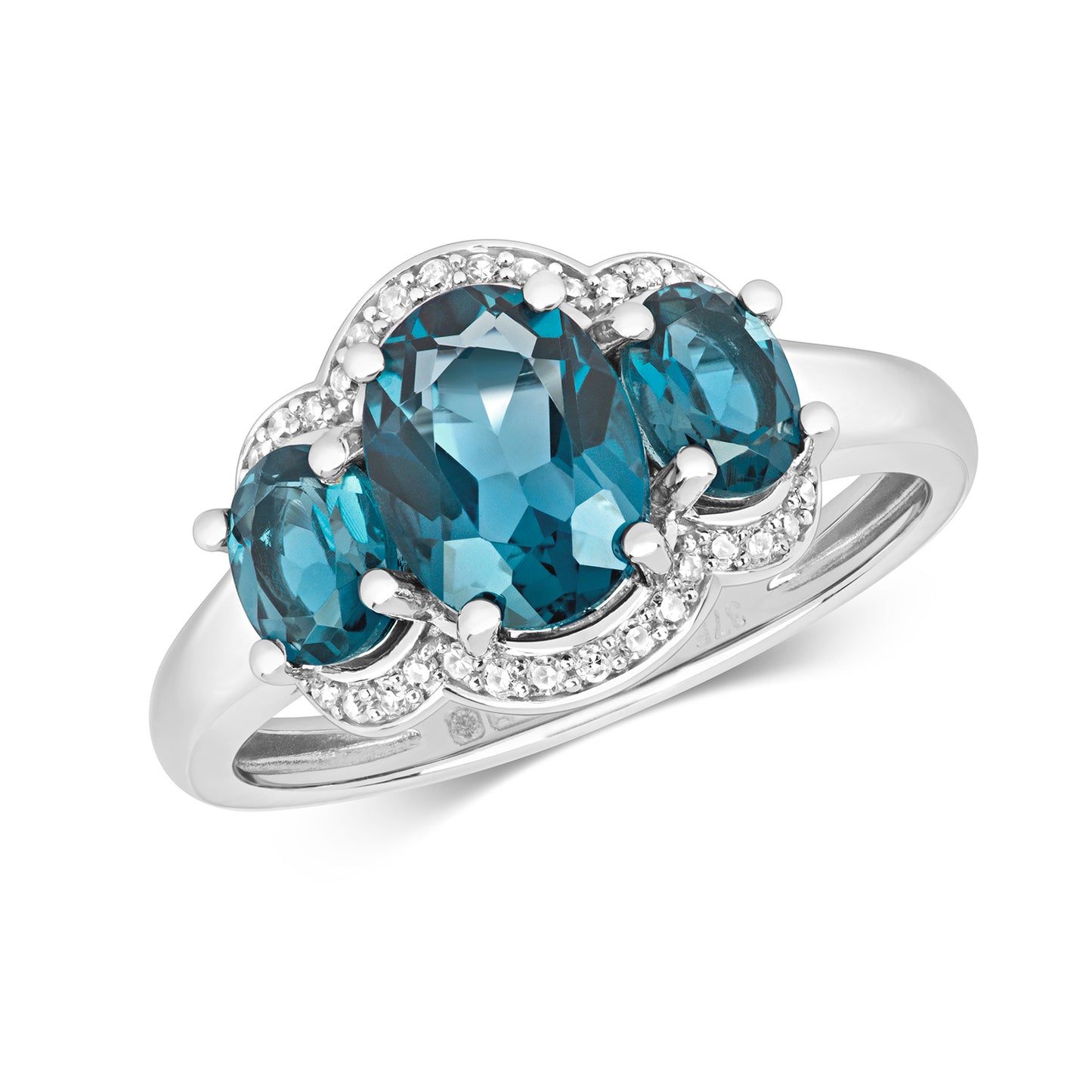 9ct White Gold London Blue Topaz and Diamond Cluster Ring, Sizes J to Q (455W)