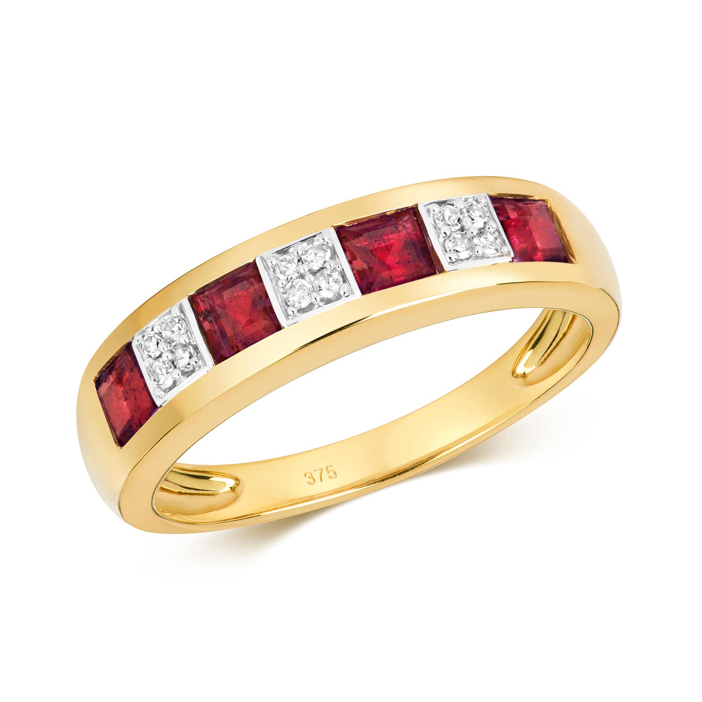 9ct Yellow Gold Ruby and Diamond Eternity Band Ring, Sizes J to Q (458)
