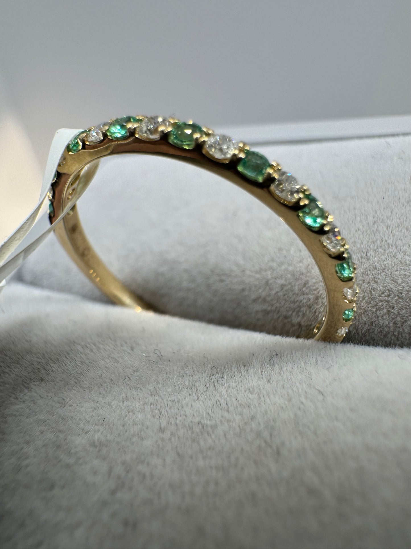 9ct Yellow Gold Emerald and Diamond Eternity Band Ring, Sizes J to Q (464)