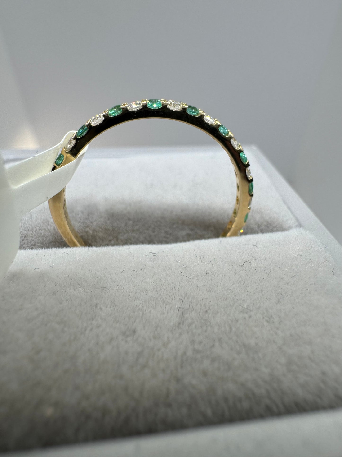 9ct Yellow Gold Emerald and Diamond Eternity Band Ring, Sizes J to Q (464)
