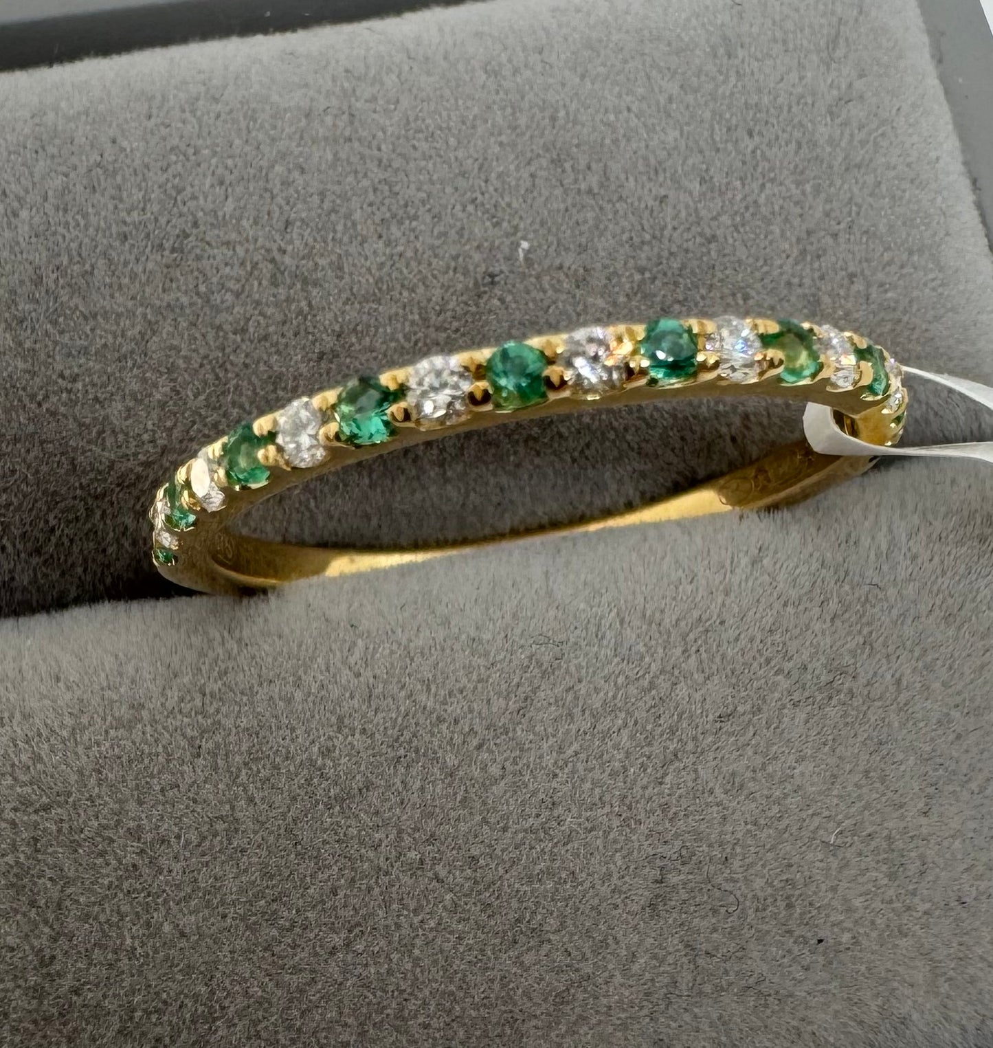 9ct Yellow Gold Emerald and Diamond Eternity Band Ring, Sizes J to Q (464)