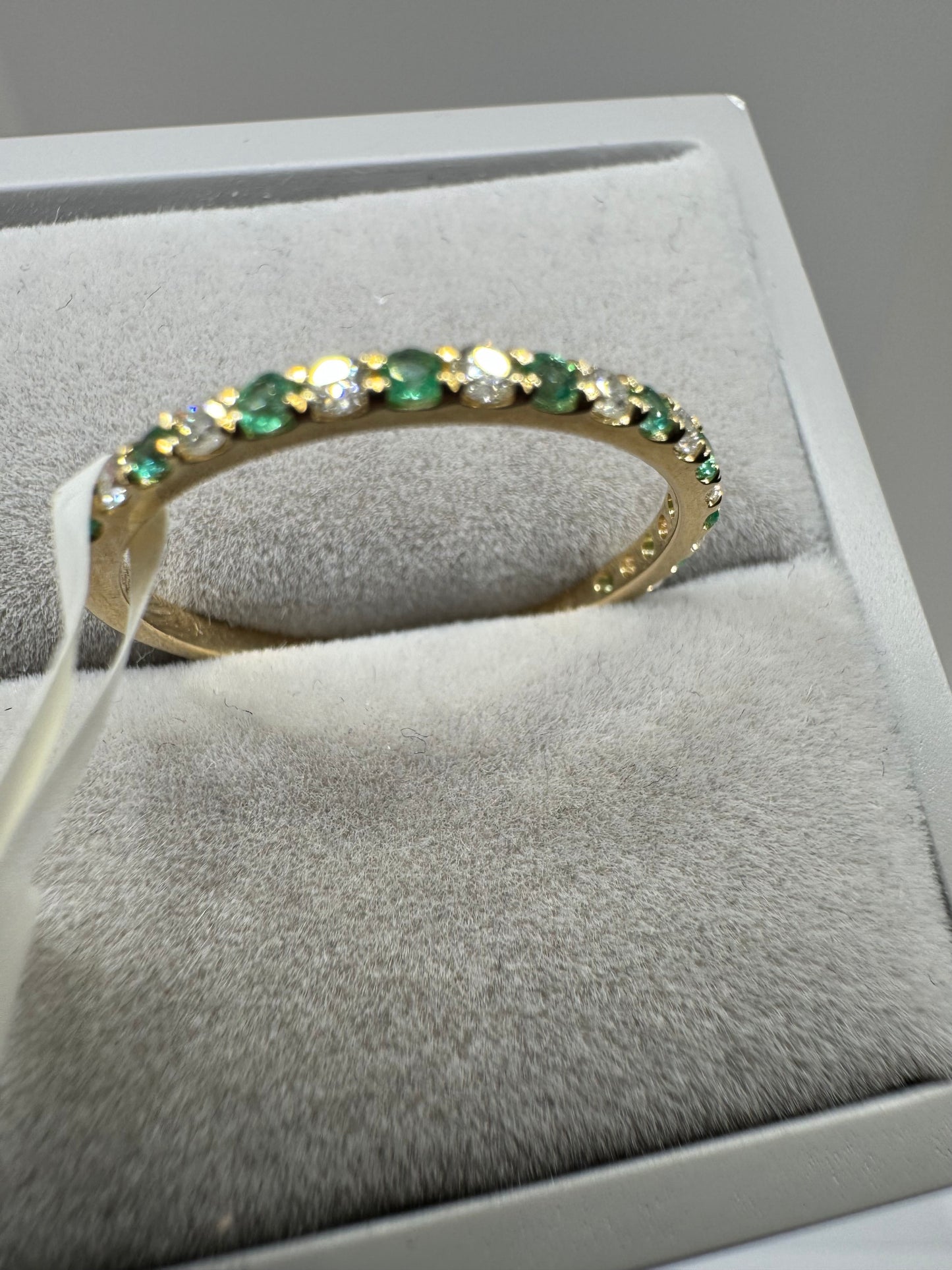 9ct Yellow Gold Emerald and Diamond Eternity Band Ring, Sizes J to Q (464)