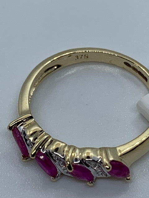 9ct Yellow Gold Marquise Ruby Gemstone and Diamond Ring, Sizes J to Q (465)