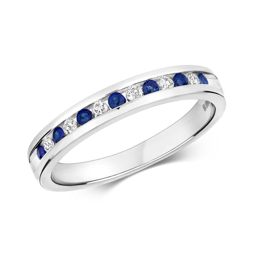 9ct White Gold Sapphire and Diamond Eternity Band Ring (582WS)