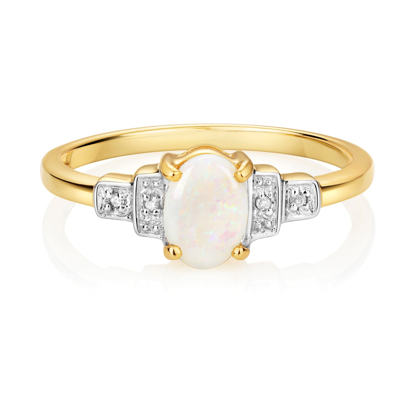 9ct Yellow Gold Natural Opal and Diamond Cluster Ring, Sizes J to Q (901O)