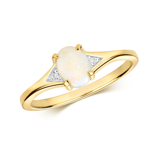 9ct Yellow Gold Natural Opal and Diamond Ring, Sizes J to Q (912)