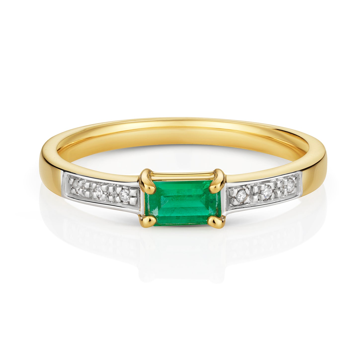 9ct Yellow Gold Emerald and Diamond Stacklable Ring, Ring Sizes J to Q (927)