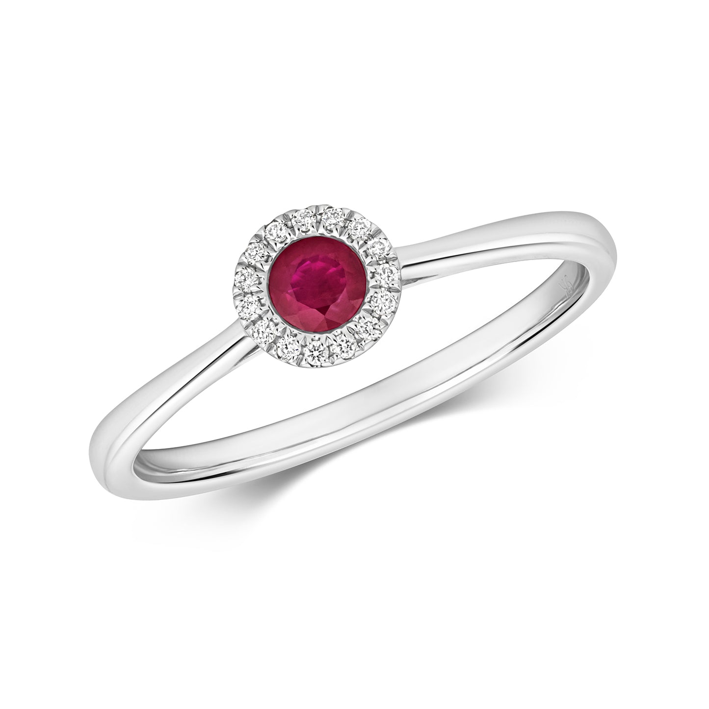 9ct White Gold Ruby and Diamond Cluster Round Ring, Sizes J to Q (931)