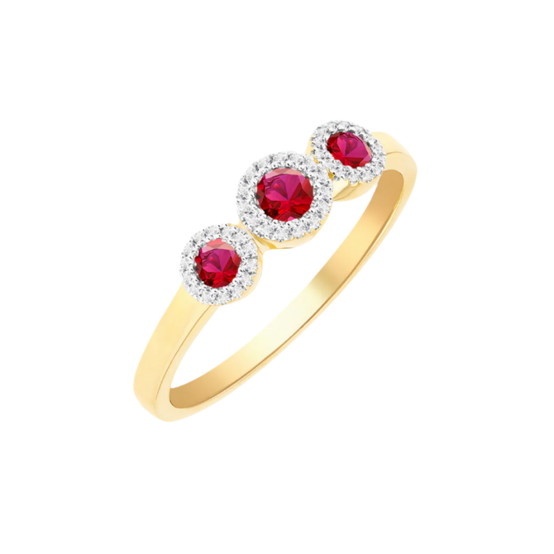 9ct gold ruby and trinity cluster ring