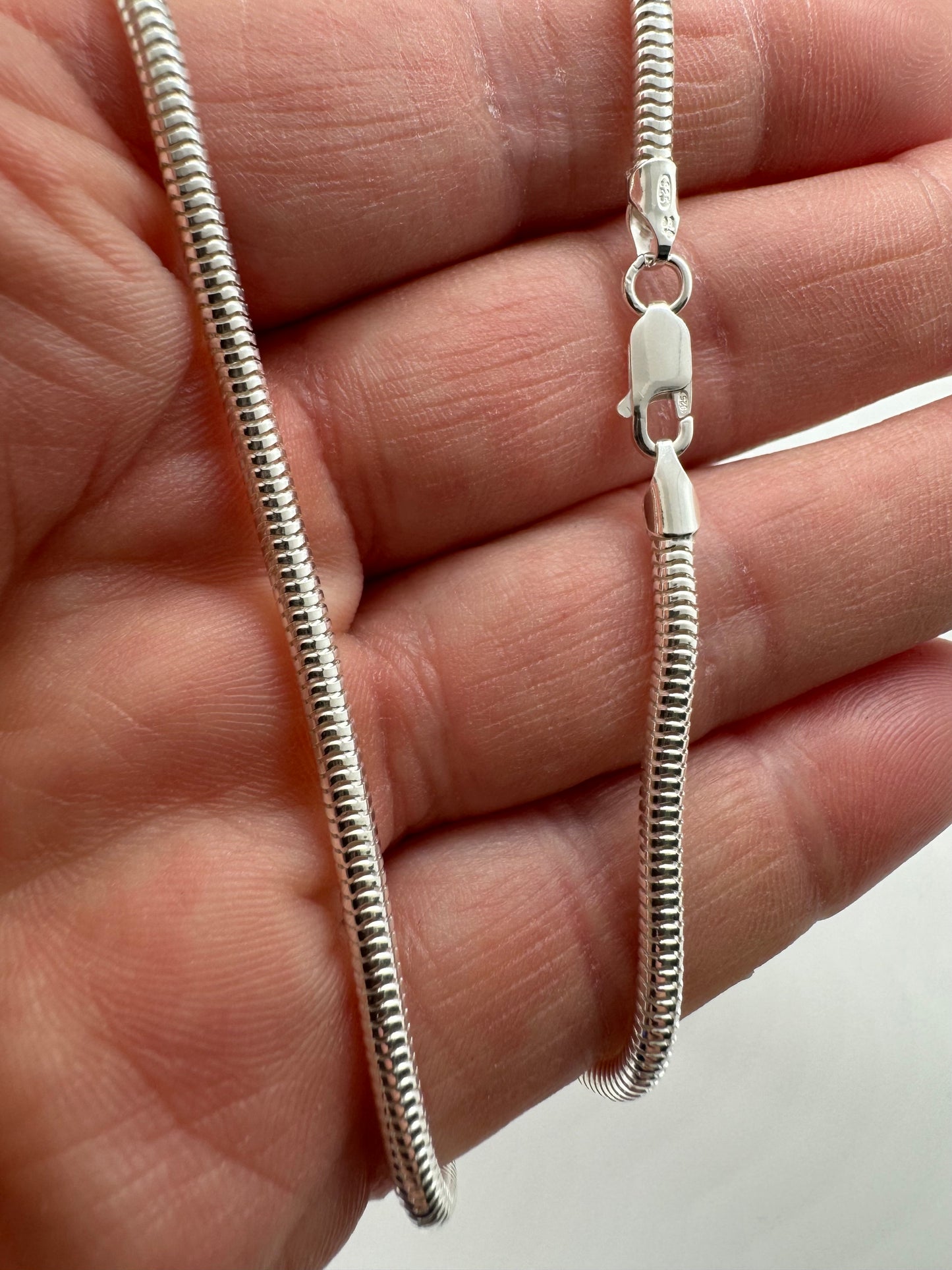 Sterling Silver 3mm Solid Snake Neck Chain Various Lengths (0082)