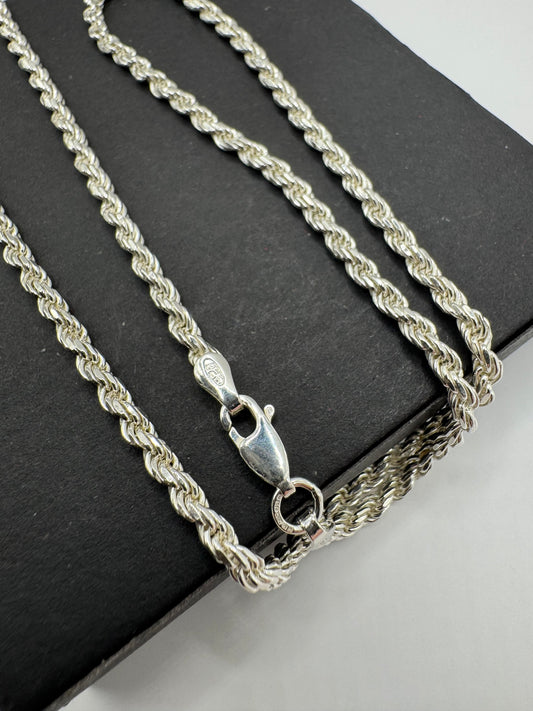 Sterling Silver 2.7mm Diamond Cut Solid Rope Chain Various Lengths (SFSR60)