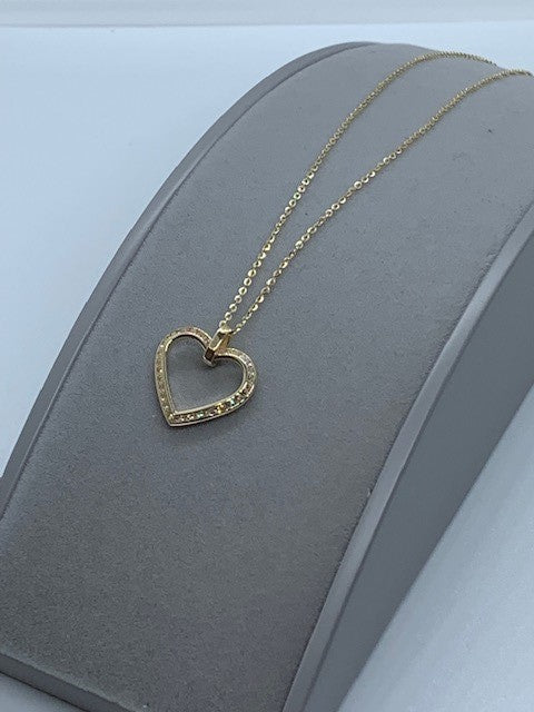 9ct Yellow Gold Zirconia Set Open Heart Pendant on 18" Chain (070)