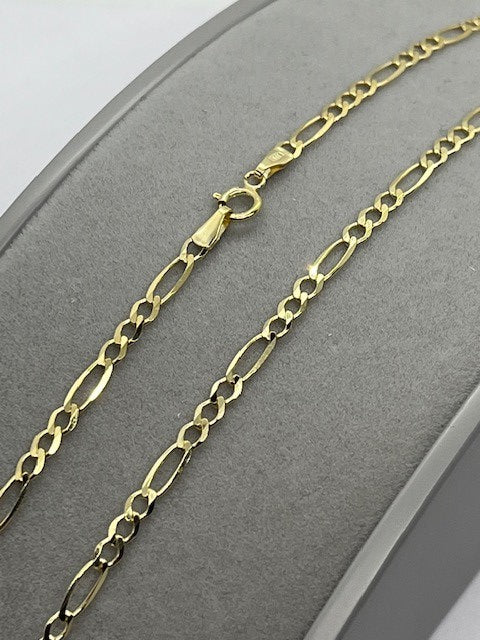 9ct Yellow Gold 3mm Figaro 3+1 Fancy Necklace Various Lengths (143)