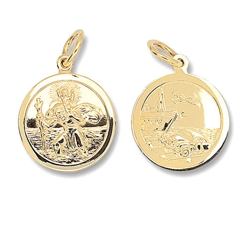 9ct Yellow Gold Solid St Christopher Double Side Pendant (282)