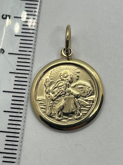 9ct Yellow Gold Solid St Christopher Double Side Pendant (282)