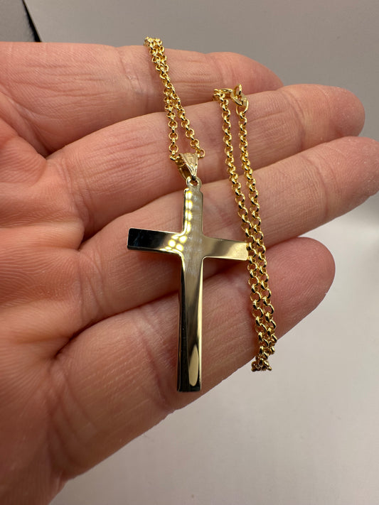 9ct Yellow Gold 41x24mm Cross Pendant and Chain 18 Inch / 45cm (0194583)