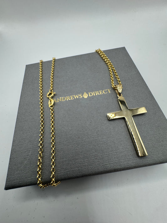 9ct Yellow Gold 41x24mm Cross Pendant and Chain 18 Inch / 45cm (0194583)