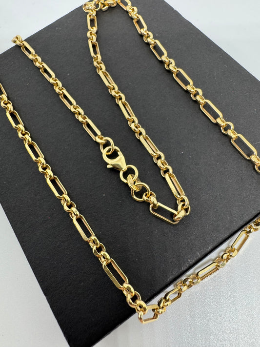 9ct Yellow Gold 3.5mm Figaro Belcher Necklace Chain (7554)