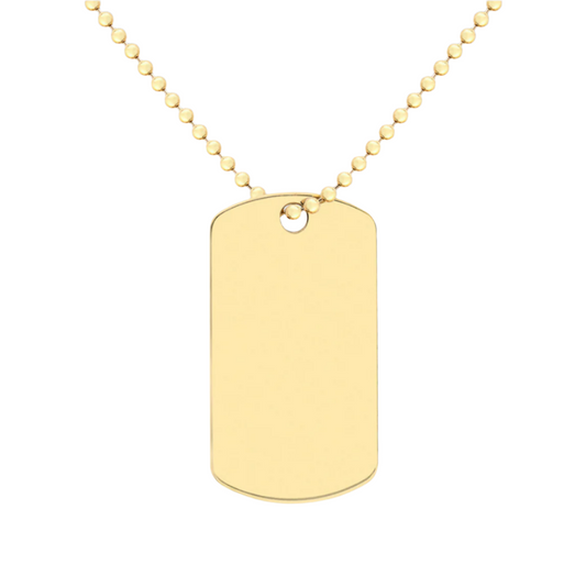 9ct Yellow Gold Dog Tag on Ball Chain Necklace 20 Inch (3395)