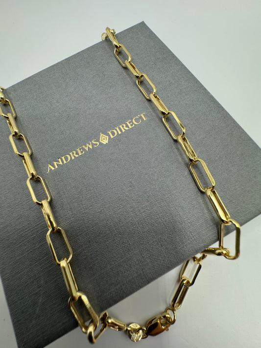 9ct Yellow Gold 4.8mm Paperclip Link Hollow Necklace Chain (0554)
