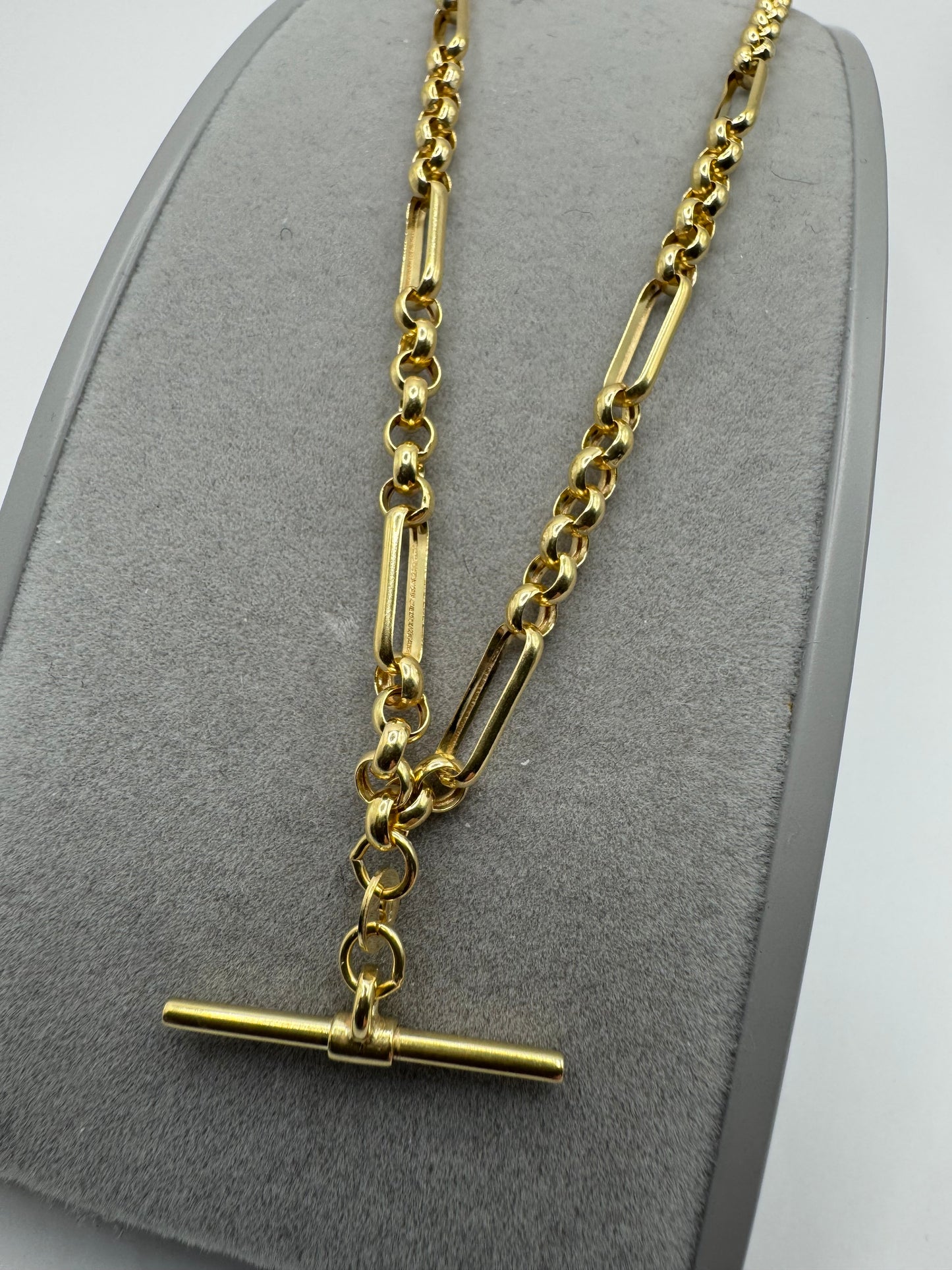 9ct Yellow Gold  T-Bar Belcher Chain Albert-Clasp 18" Necklace (2234)