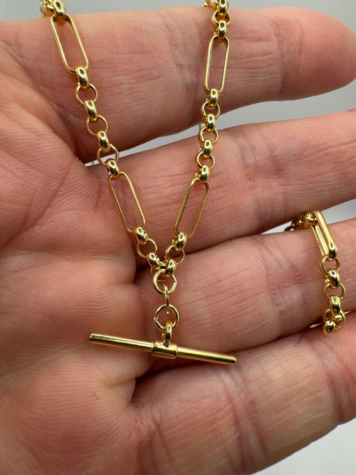 9ct Yellow Gold  T-Bar Belcher Chain Albert-Clasp 18" Necklace (2234)