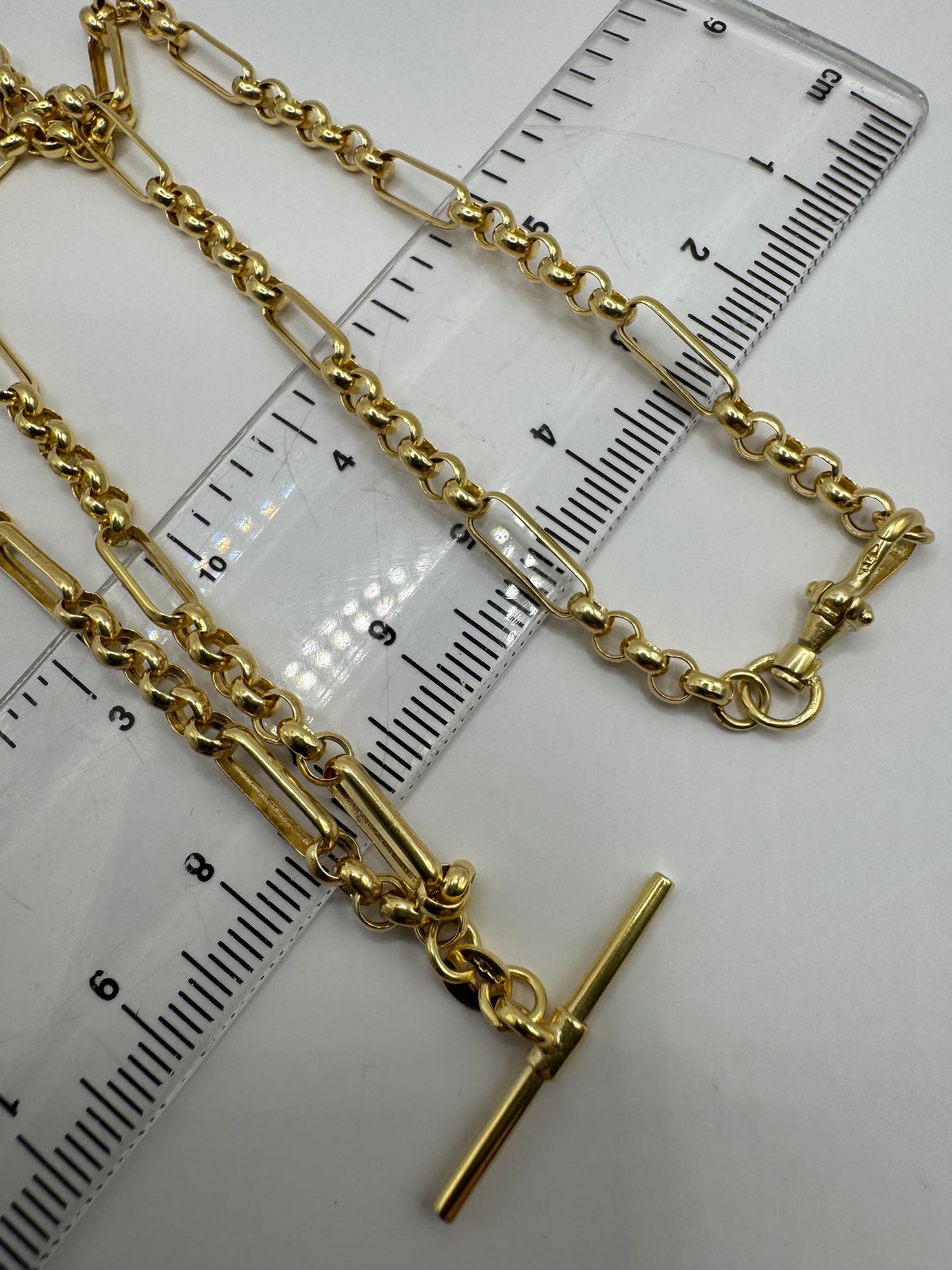 9ct Yellow Gold  T-Bar Belcher Chain Albert-Clasp 18" Necklace (2234)