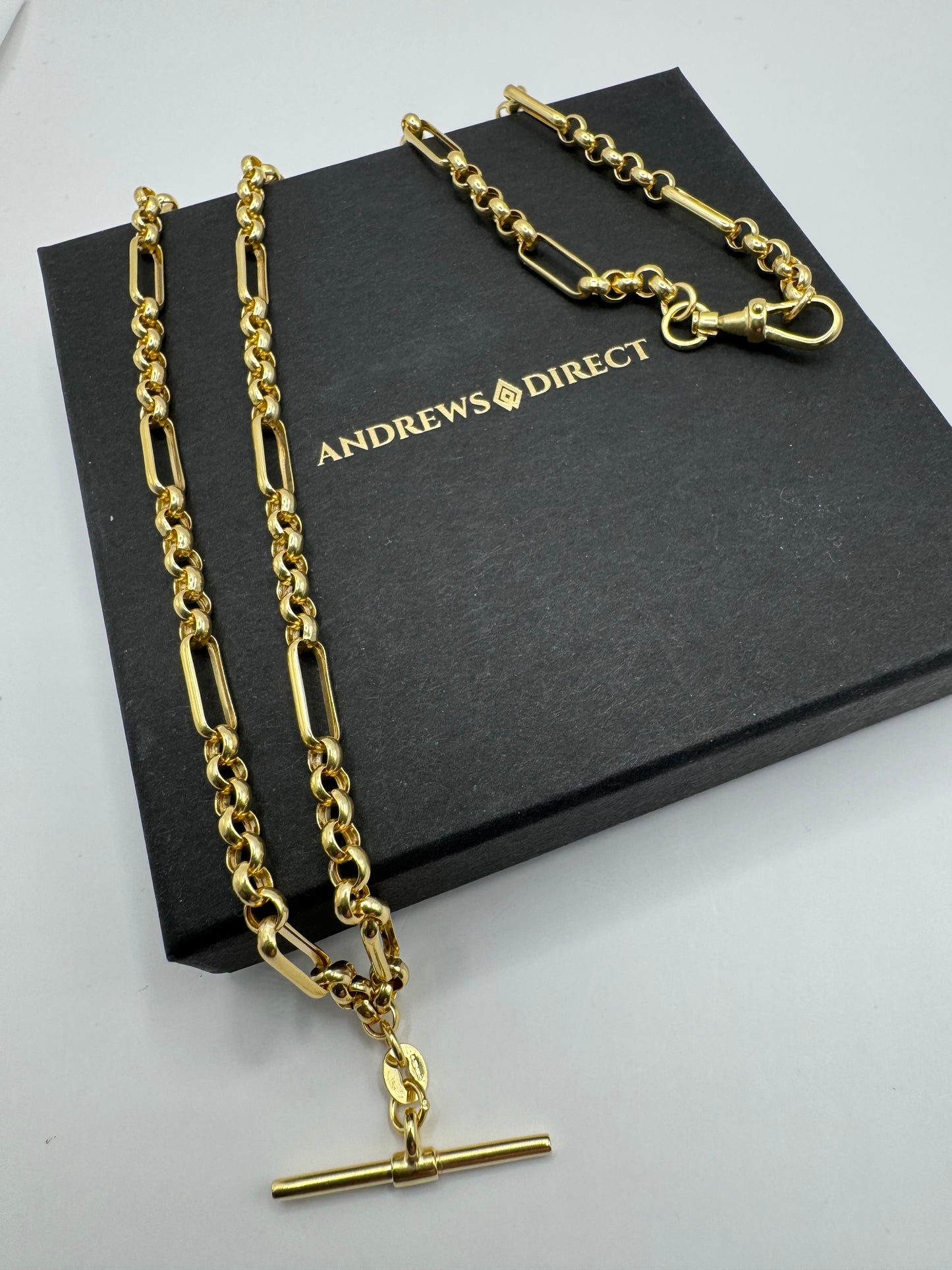 9ct Yellow Gold  T-Bar Belcher Chain Albert-Clasp 18" Necklace (2234)