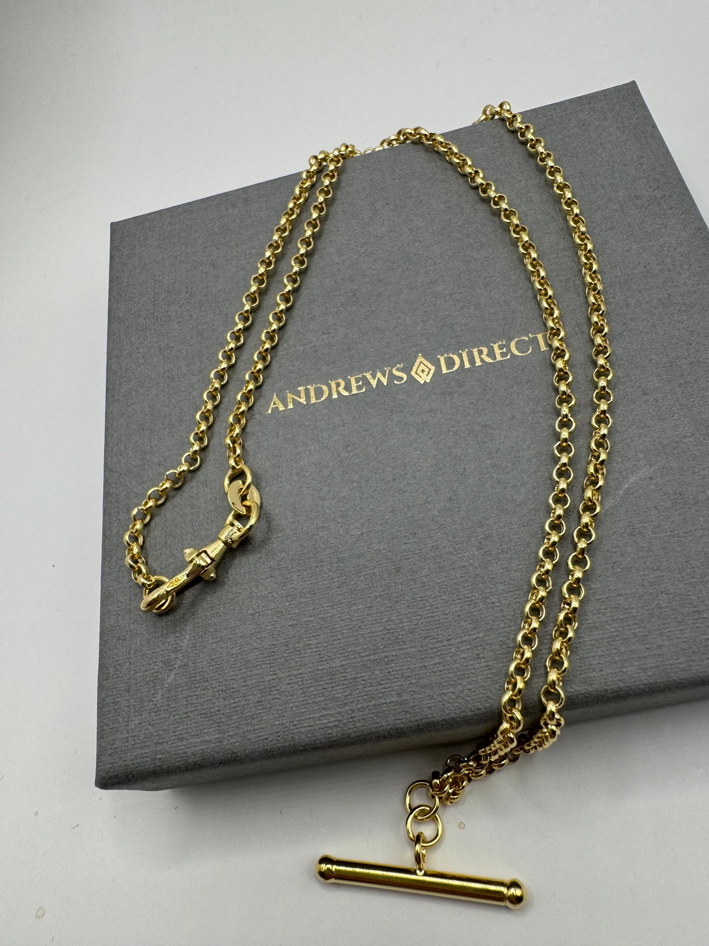 9ct Yellow Gold  T-Bar Belcher Chain Albert-Clasp 18" Necklace (2264)