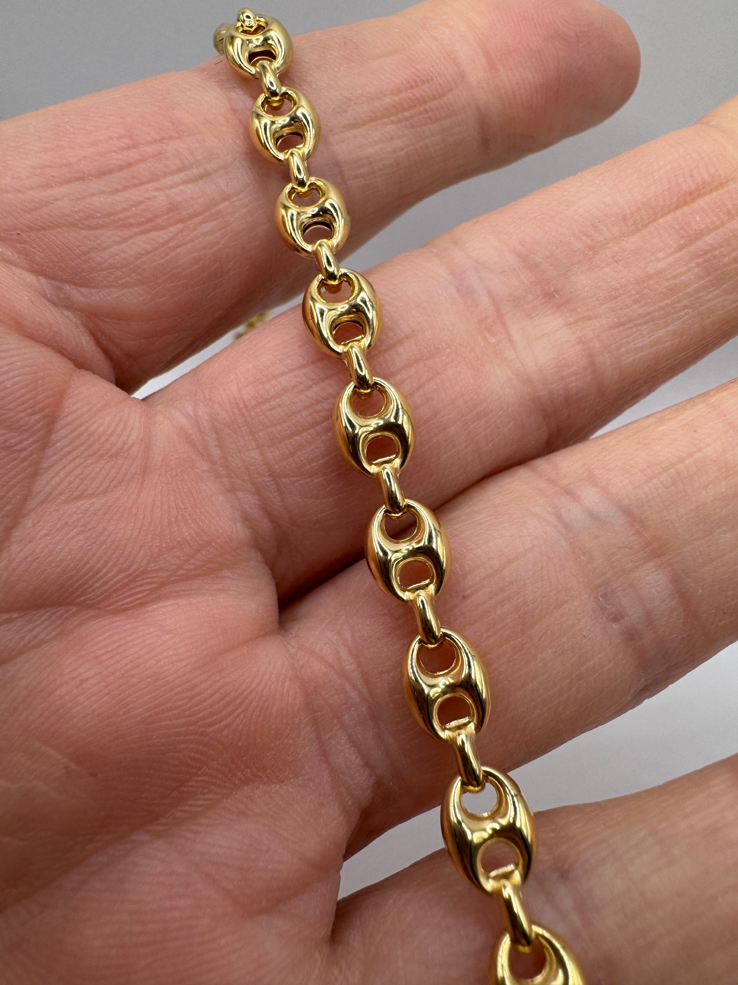 9ct Yellow Gold 6mm Mariner Puffed Link Chain 7.5 Inch Bracelet (0062)