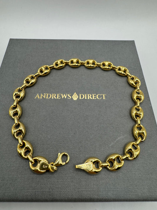 9ct Yellow Gold 6mm Mariner Puffed Link Chain 7.5 Inch Bracelet (0062)