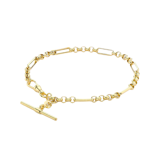 9ct Yellow Gold T-Bar Figaro Belcher Albert Bracelet