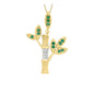9ct Yellow Gold Diamond and Emerald Bamboo Tree Pendant on 18 Curb Chain (164E)