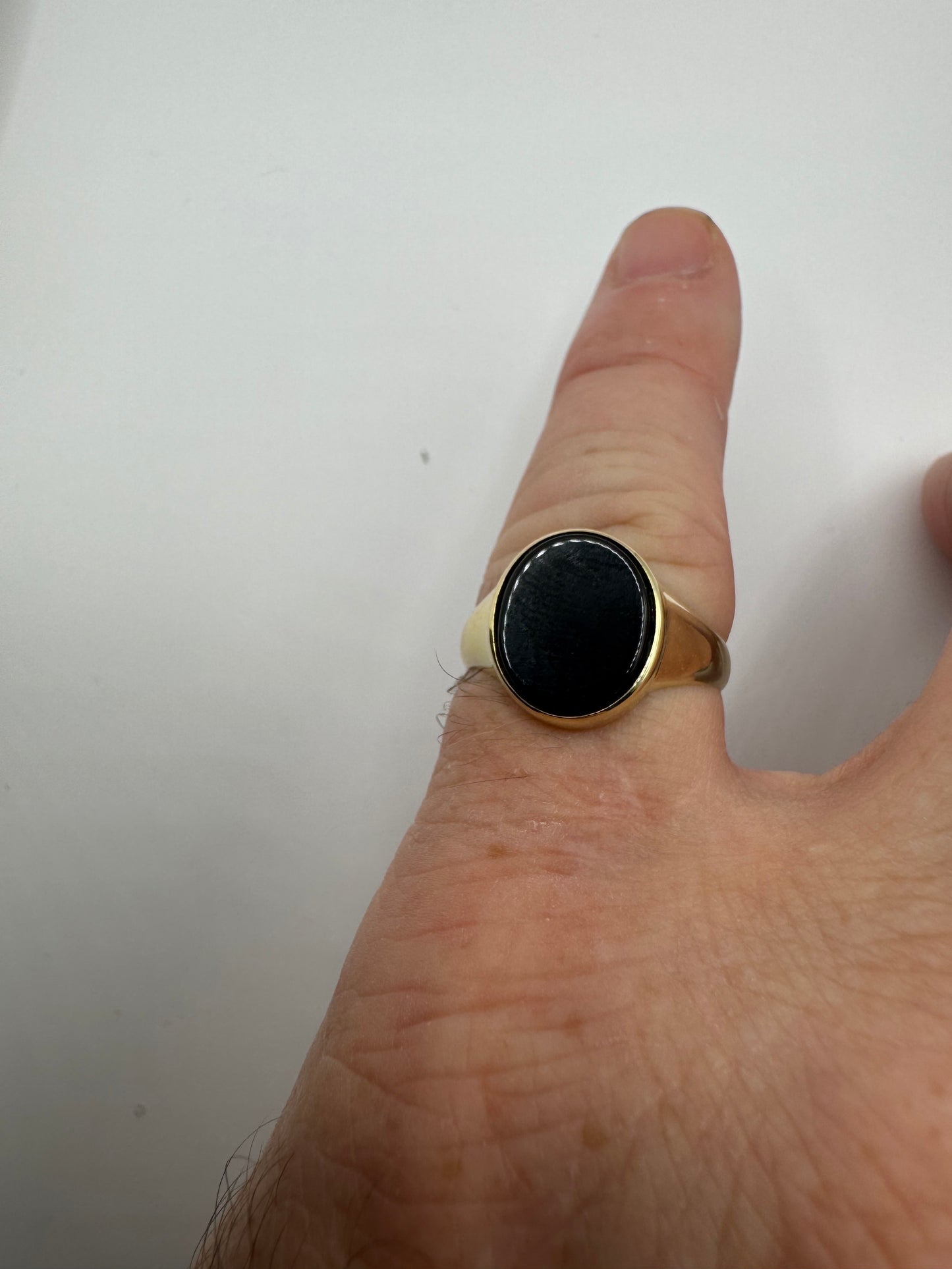 9ct Yellow Gold Black Onyx Polished Signet Ring, Sizes P to V (0121)