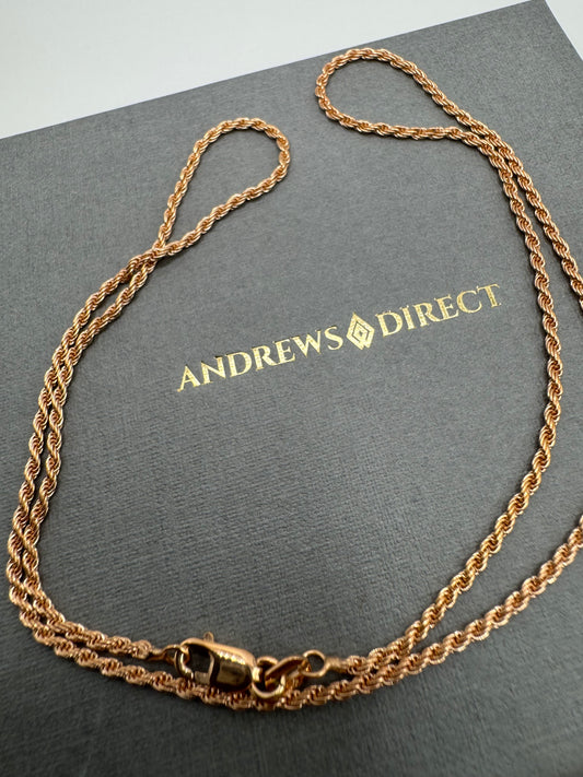 9ct Rose Gold 1.5mm Rope Chain Various Lengths (3843)