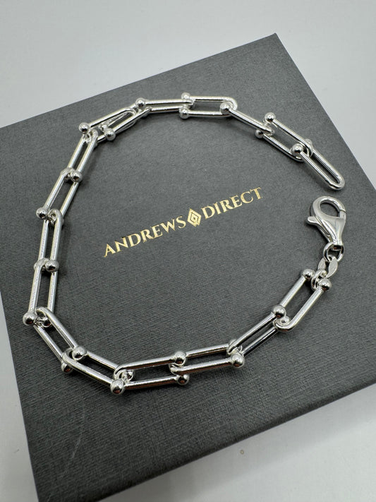 Sterling Silver Industrial Oval Link Bracelet Chain 8" / 20cm (0383)