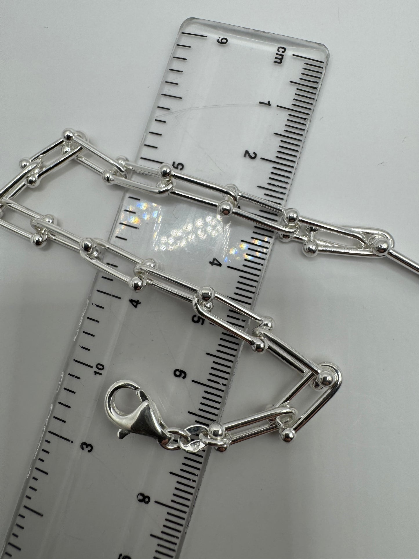 Sterling Silver Industrial Oval Link Bracelet Chain 8" / 20cm (0383)